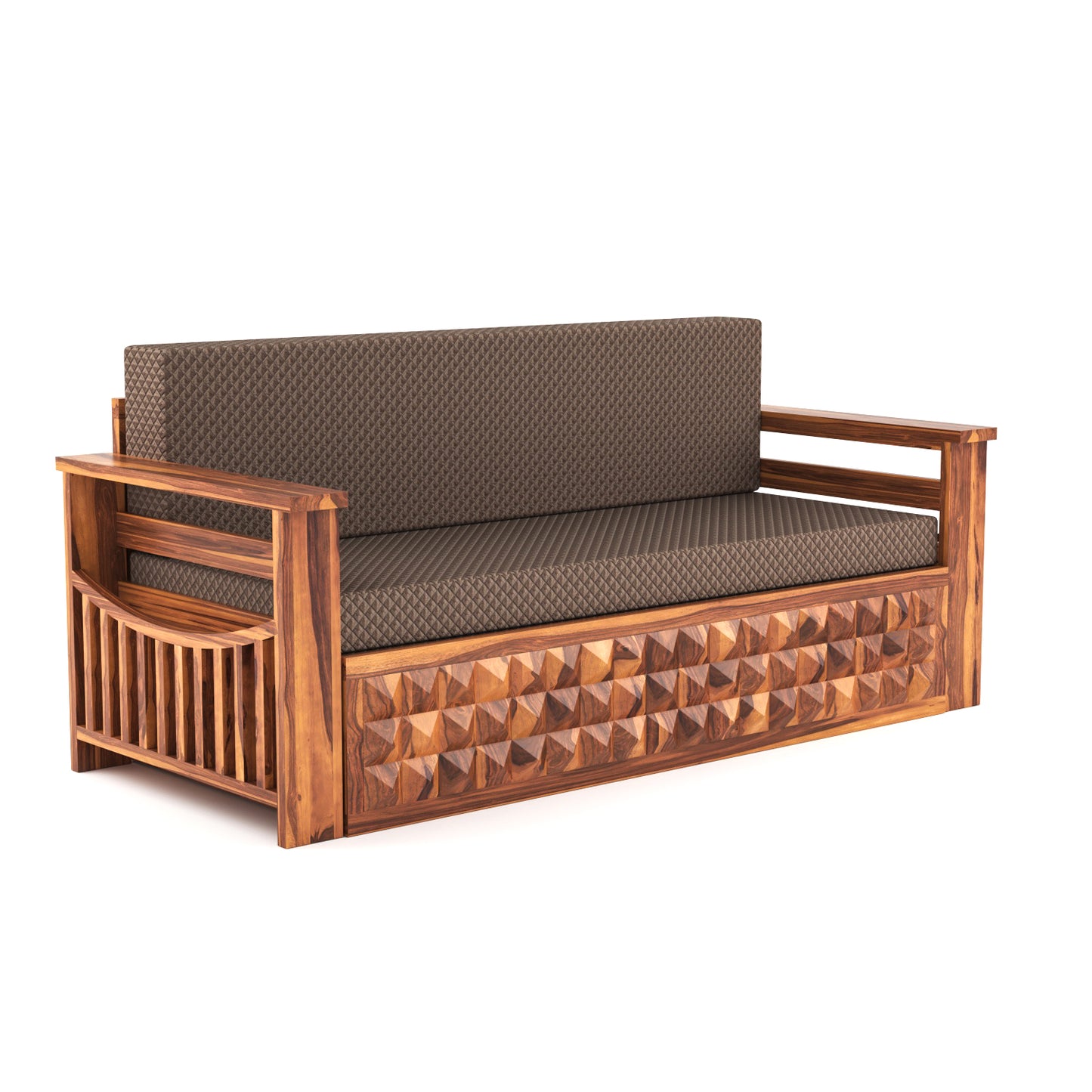Orvan Solid  Sheesham Wooden 3 Seater diamond Sofa Cum Bed  (Honey  ,Finish )