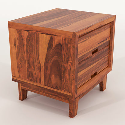 Jeyvalin Solid Sheesham Wood Bedside Table (Honey Finish)
