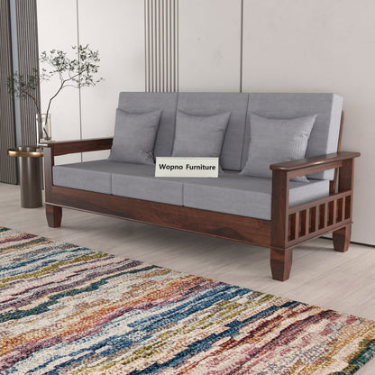 Trivralionel 3 Seater Solid Sheesham Wood Sofa Set (Walnut Finish)