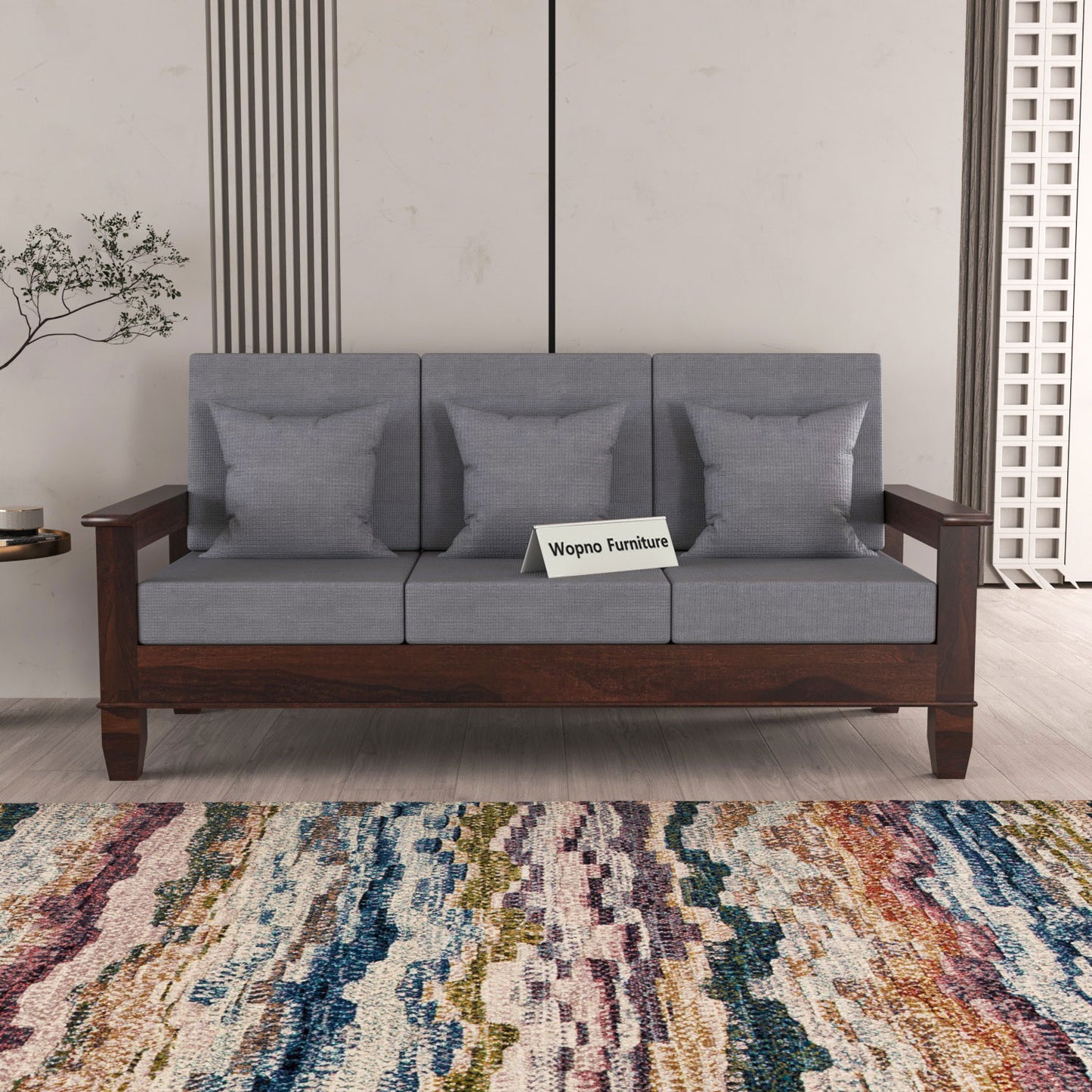Trivralionel 3 Seater Solid Sheesham Wood Sofa Set (Walnut Finish)