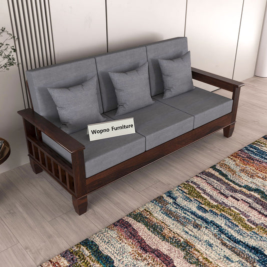 Trivralionel 3 Seater Solid Sheesham Wood Sofa Set (Walnut Finish)