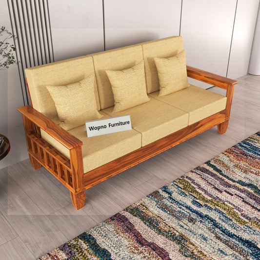 Trivralionel 3 Seater Solid Sheesham Wood Sofa Set (Honey Finish)