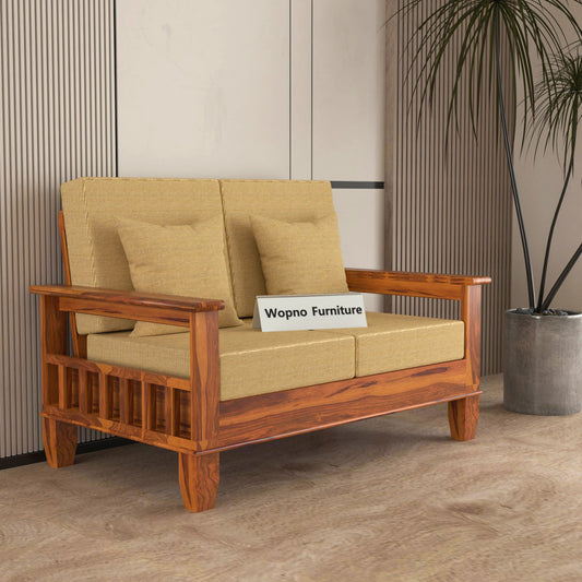 Trivralionel 2 Seater Solid Sheesham Wood Sofa Set (Honey Finish)