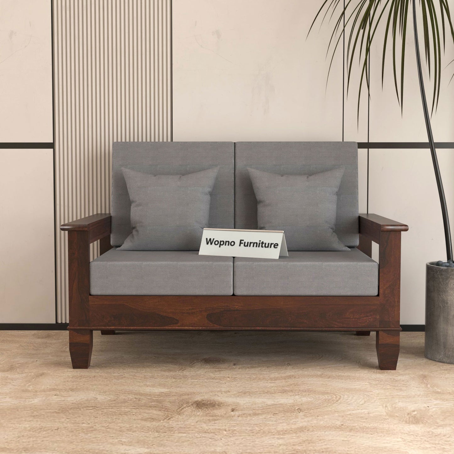 Trivralionel 2 Seater Solid Sheesham Wood Sofa Set (Walnut Finish)