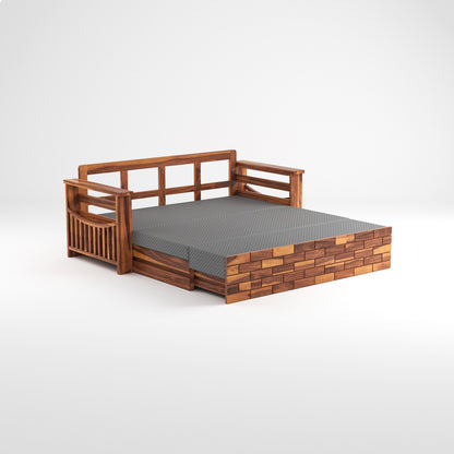 Bralor Solid Sheesham Wooden 3 Seater Sofa Cum Bed (Honey Finish)