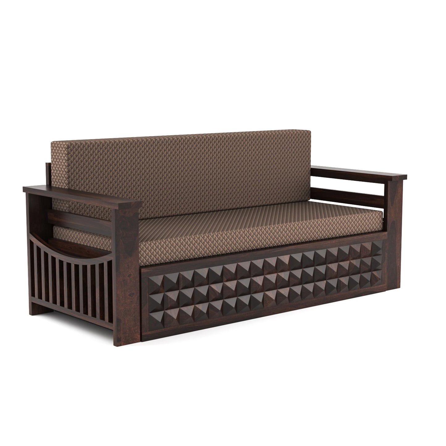 Orvan Solid  Sheesham Wooden 3 Seater diamond Sofa Cum Bed  (Walnut ,Finish )