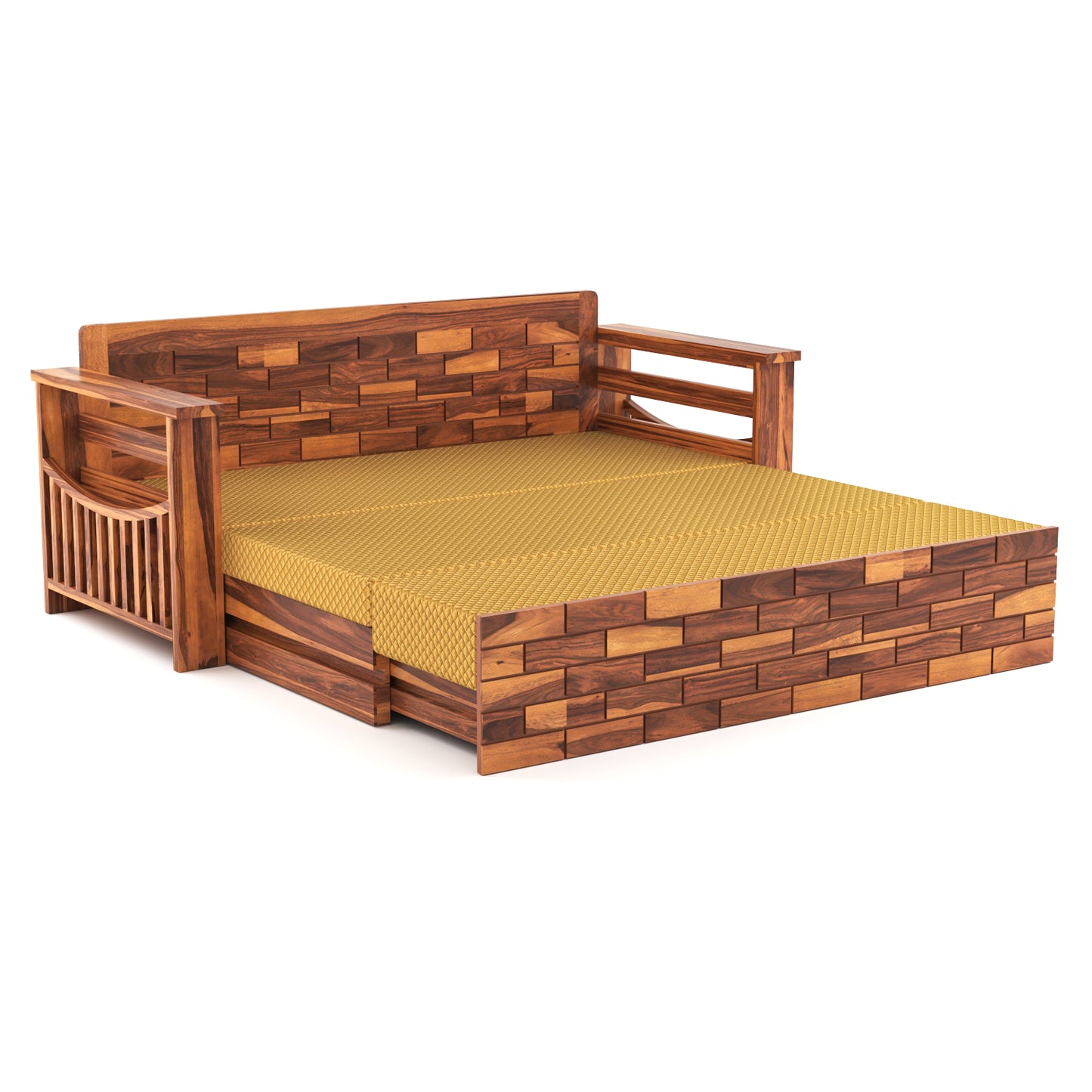 Zelric Solid Sheesham Wooden 3 Seater Sofa Cum Bed  (Honey Finish ) Cushion -color:(Beige)