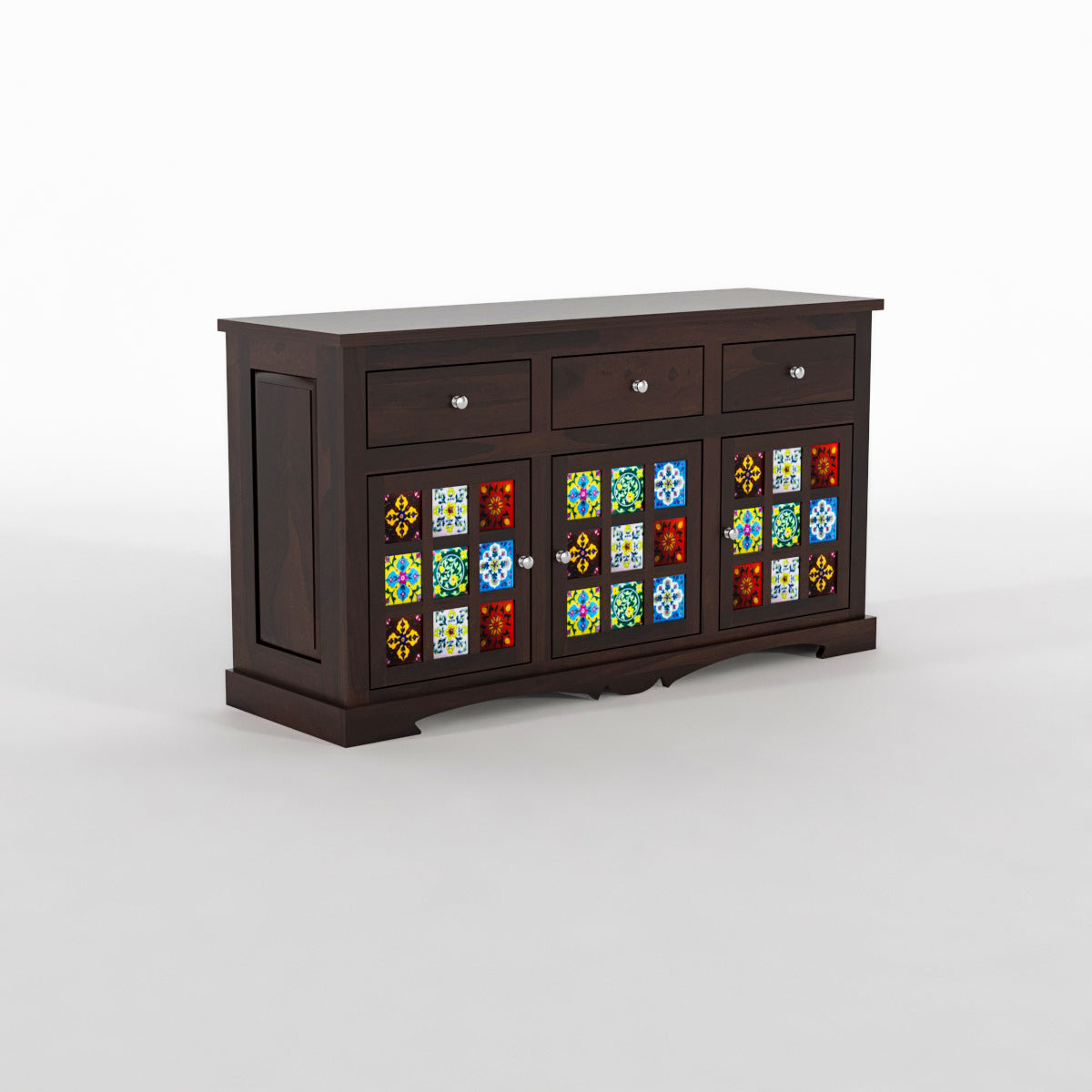 Pivra Solid Sheesham Wood Sideboard and Cabinets (Walnut Finish)