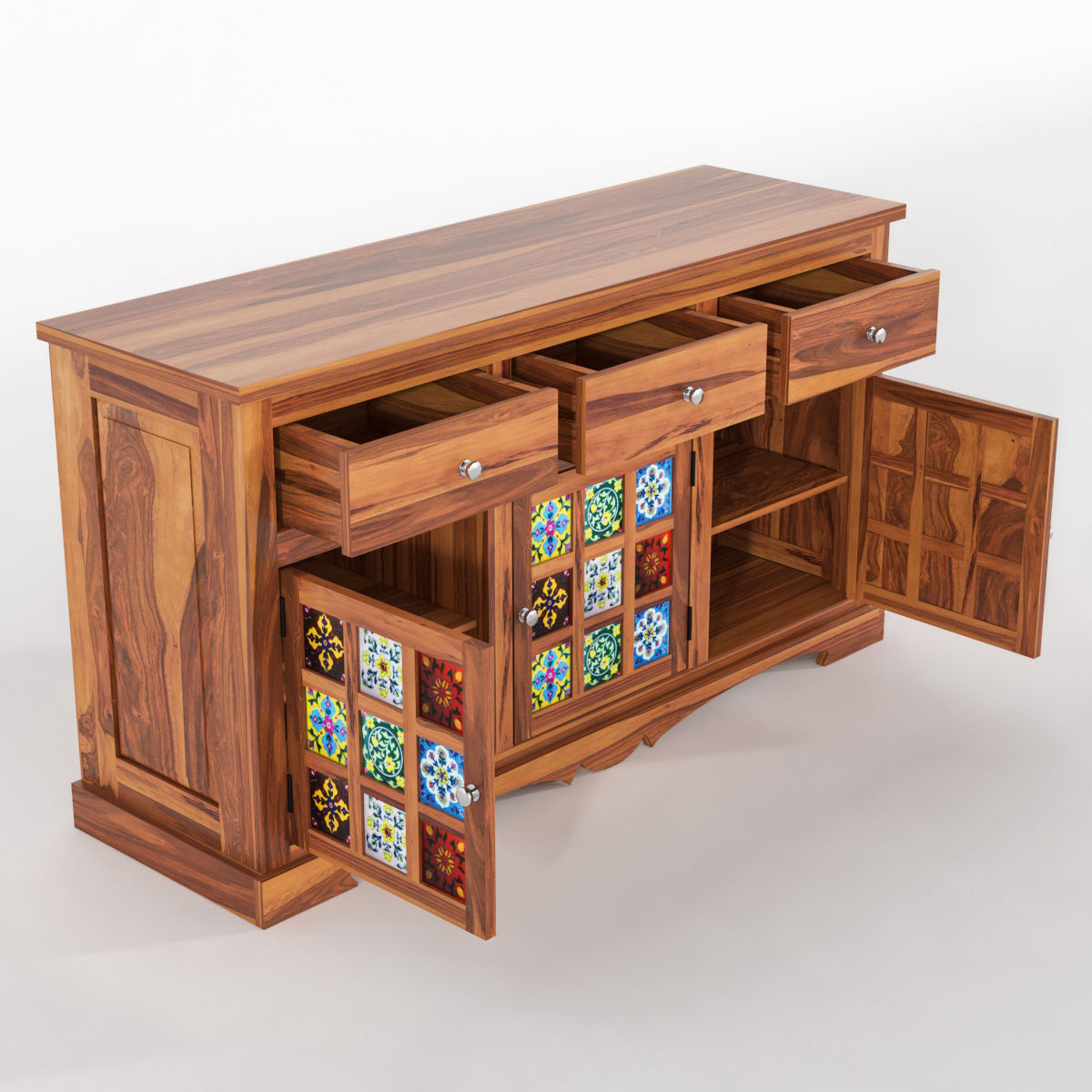 Pivra  Solid Sheesham Wood Sideboard and Cabinets (Honey Finish)