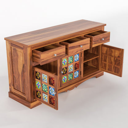 Pivra  Solid Sheesham Wood Sideboard and Cabinets (Honey Finish)