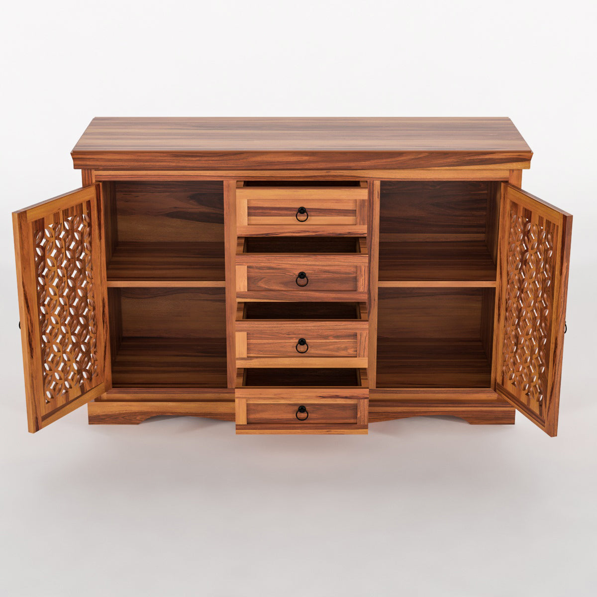 Pivra Solid Sheesham Wood Sideboard and Cabinets (Honey Finish)