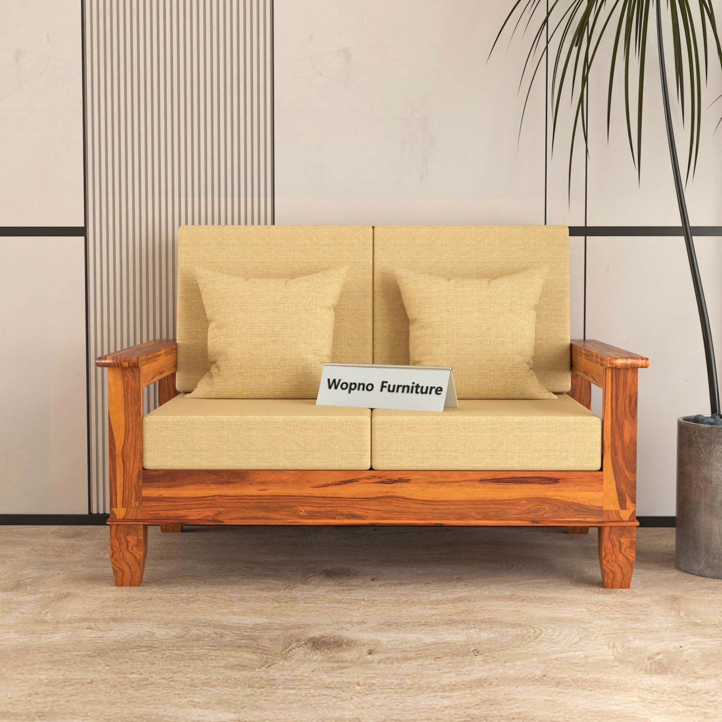 Trivralionel 2 Seater Solid Sheesham Wood Sofa Set (Honey Finish)