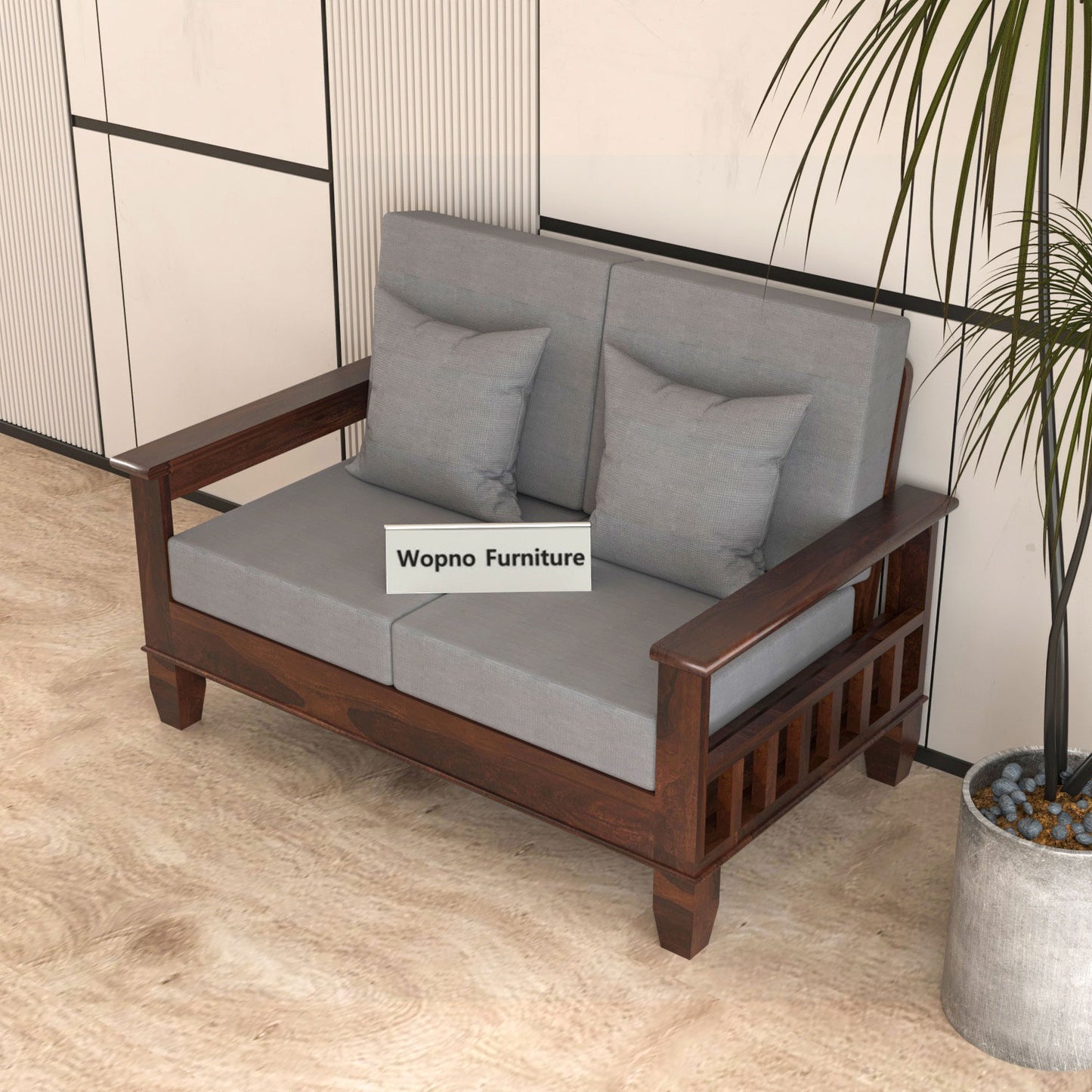 Trivralionel 2 Seater Solid Sheesham Wood Sofa Set (Walnut Finish)