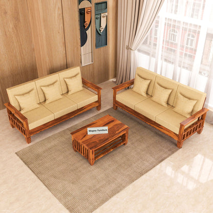 Trivralionel 6  Seater Solid Sheesham Wood Sofa Set 3+3 (Honey Finish)
