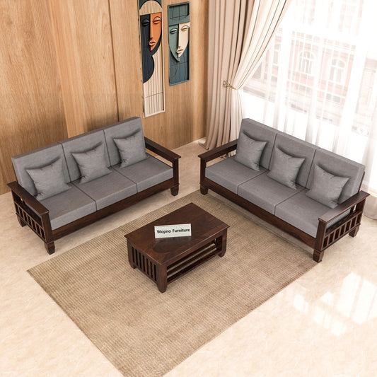 Trivralionel 6  Seater Solid Sheesham Wood Sofa Set 3+3 (Walnut Finish)