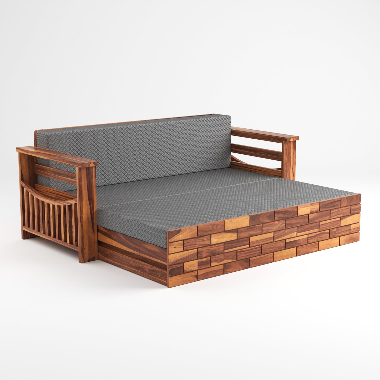 Bralor Solid Sheesham Wooden 3 Seater Sofa Cum Bed (Honey Finish)