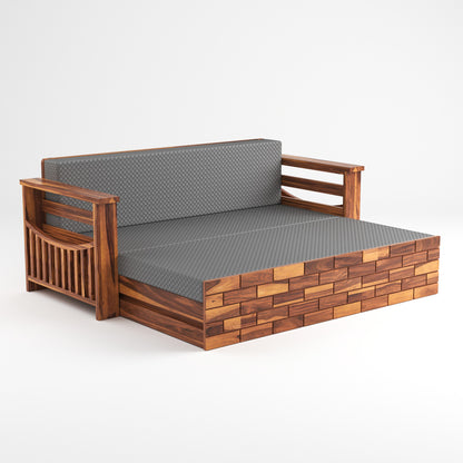 Bralor Solid Sheesham Wooden 3 Seater Sofa Cum Bed (Honey Finish)