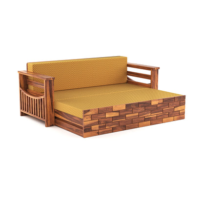 Zelric Solid Sheesham Wooden 3 Seater Sofa Cum Bed  (Honey Finish ) Cushion -color:(Beige)