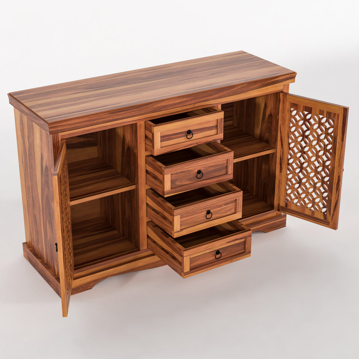 Pivra Solid Sheesham Wood Sideboard and Cabinets (Honey Finish)