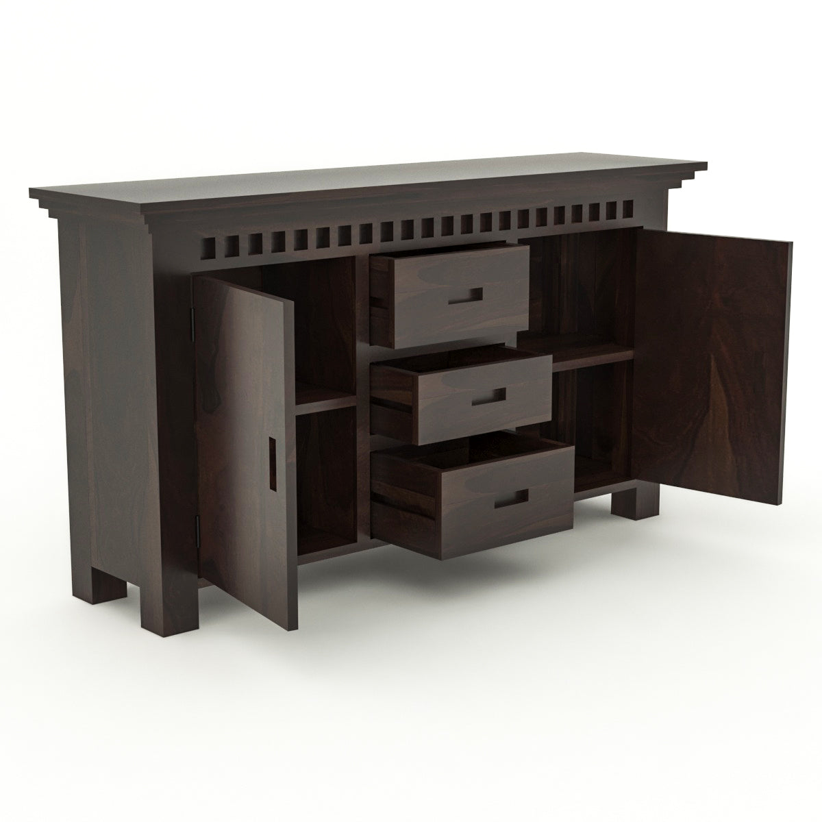 Pivra Solid Sheesham Wood Sideboard and Cabinets (Walnut Finish)
