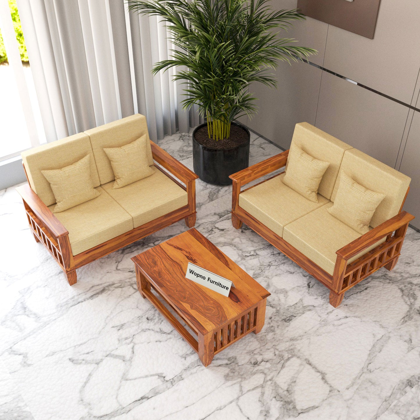 Trivralionel 4 Seater Solid Sheesham Wood Sofa Set (Honey Finish)