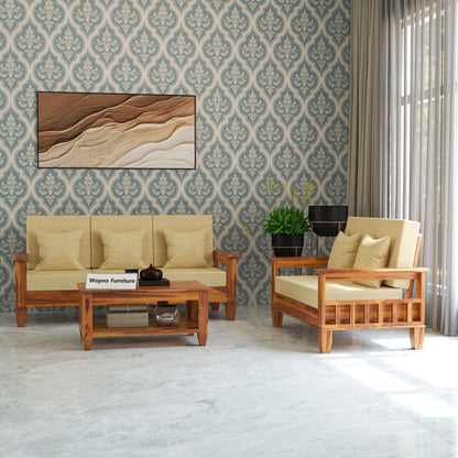 Trivralionel 5 Seater Solid Sheesham Wood Sofa Set  3+2 (Honey Finish)