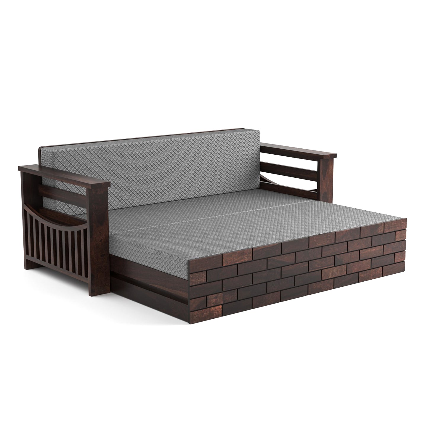 Bralor Solid Sheesham Wooden 3 Seater Sofa Cum Bed (Walnut  Finish)