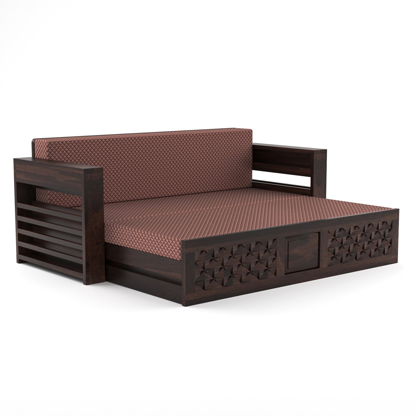 Orvan Solid  Sheesham Wooden 3 Seater diamond Sofa Cum Bed  (Walnut ,Finish )