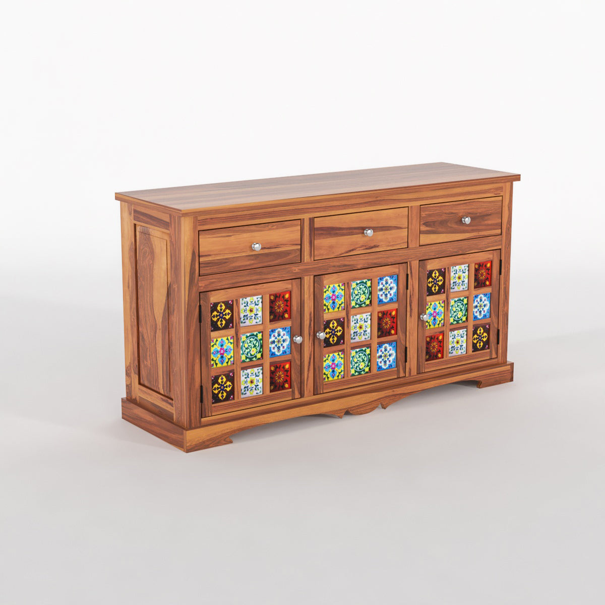 Pivra  Solid Sheesham Wood Sideboard and Cabinets (Honey Finish)