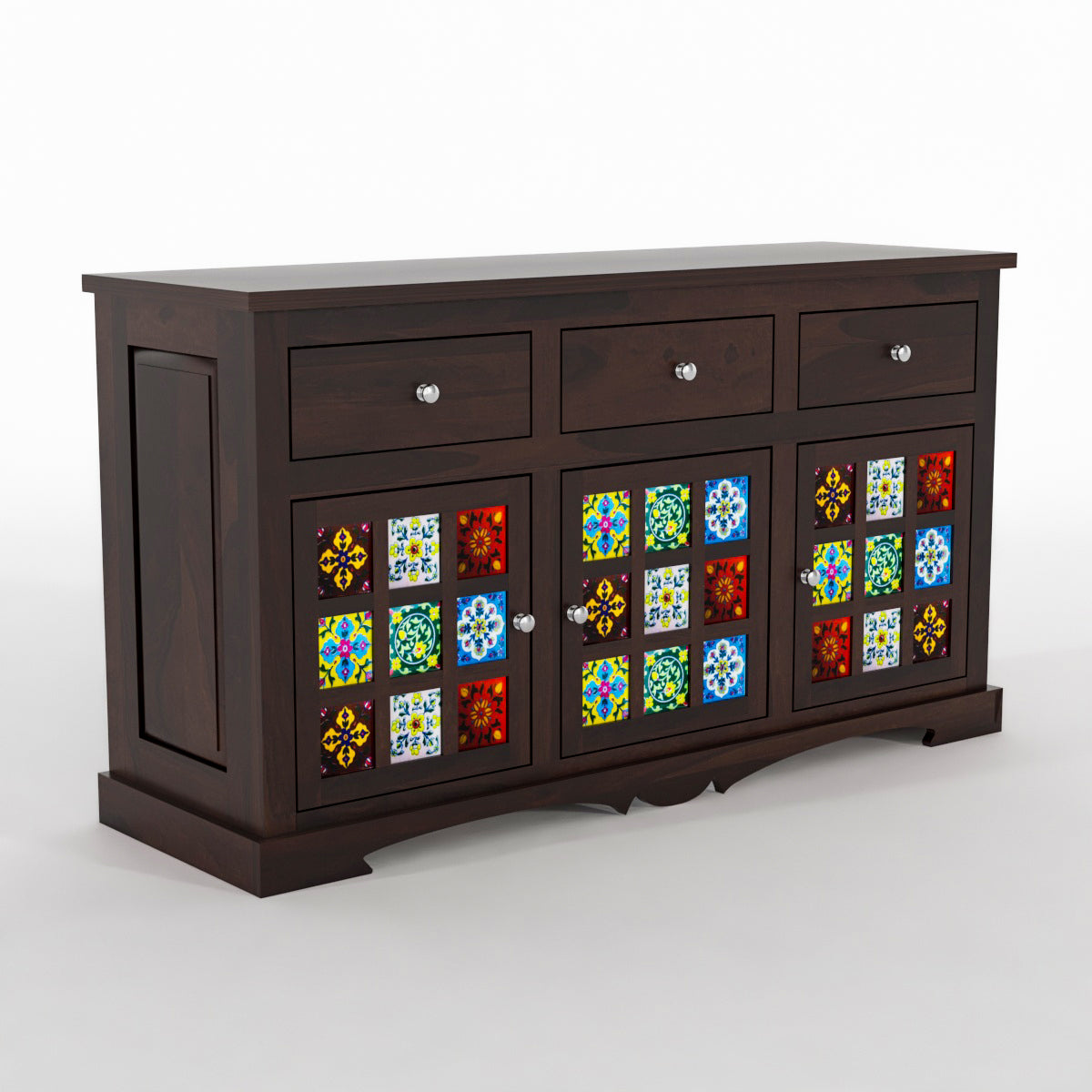 Pivra Solid Sheesham Wood Sideboard and Cabinets (Walnut Finish)