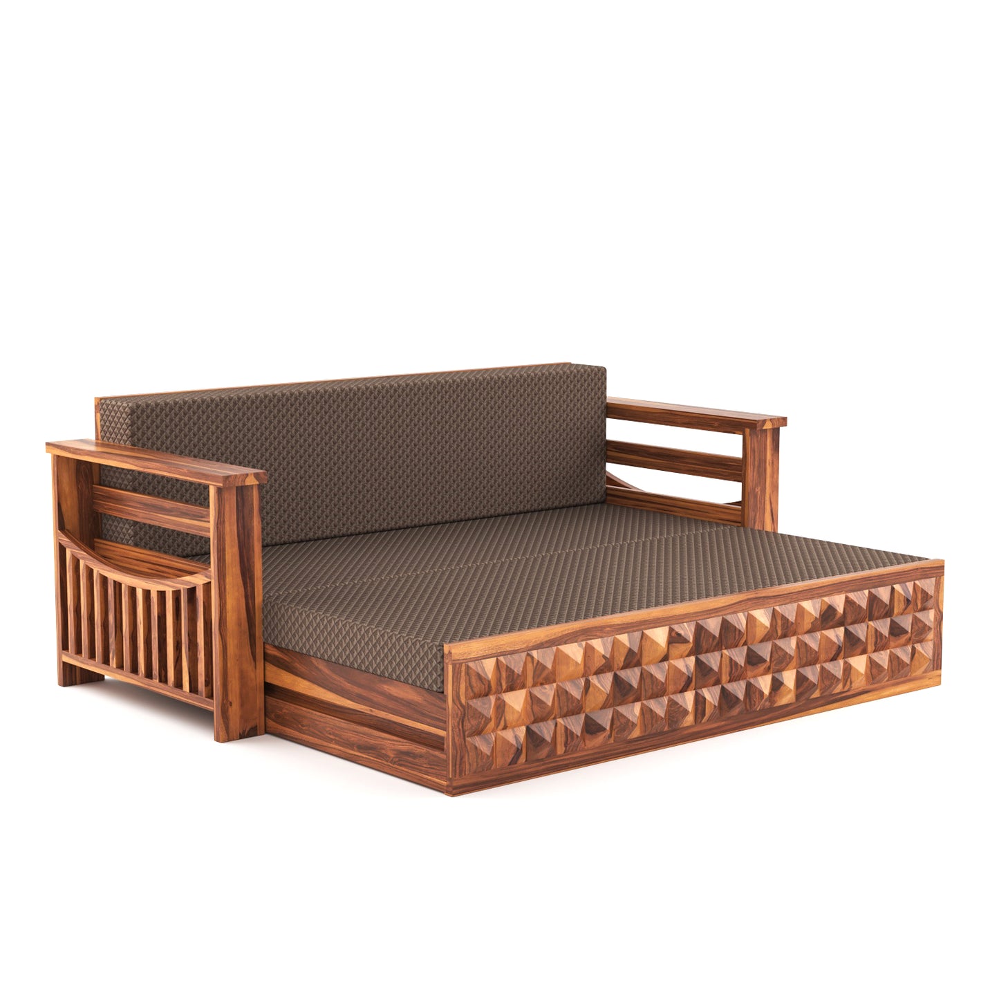 Orvan Solid  Sheesham Wooden 3 Seater diamond Sofa Cum Bed  (Honey  ,Finish )