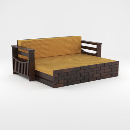Zelric Solid Sheesham Wooden 3 Seater Sofa Cum Bed  (Walnut  Finish ) Cushion -color:(Beige)