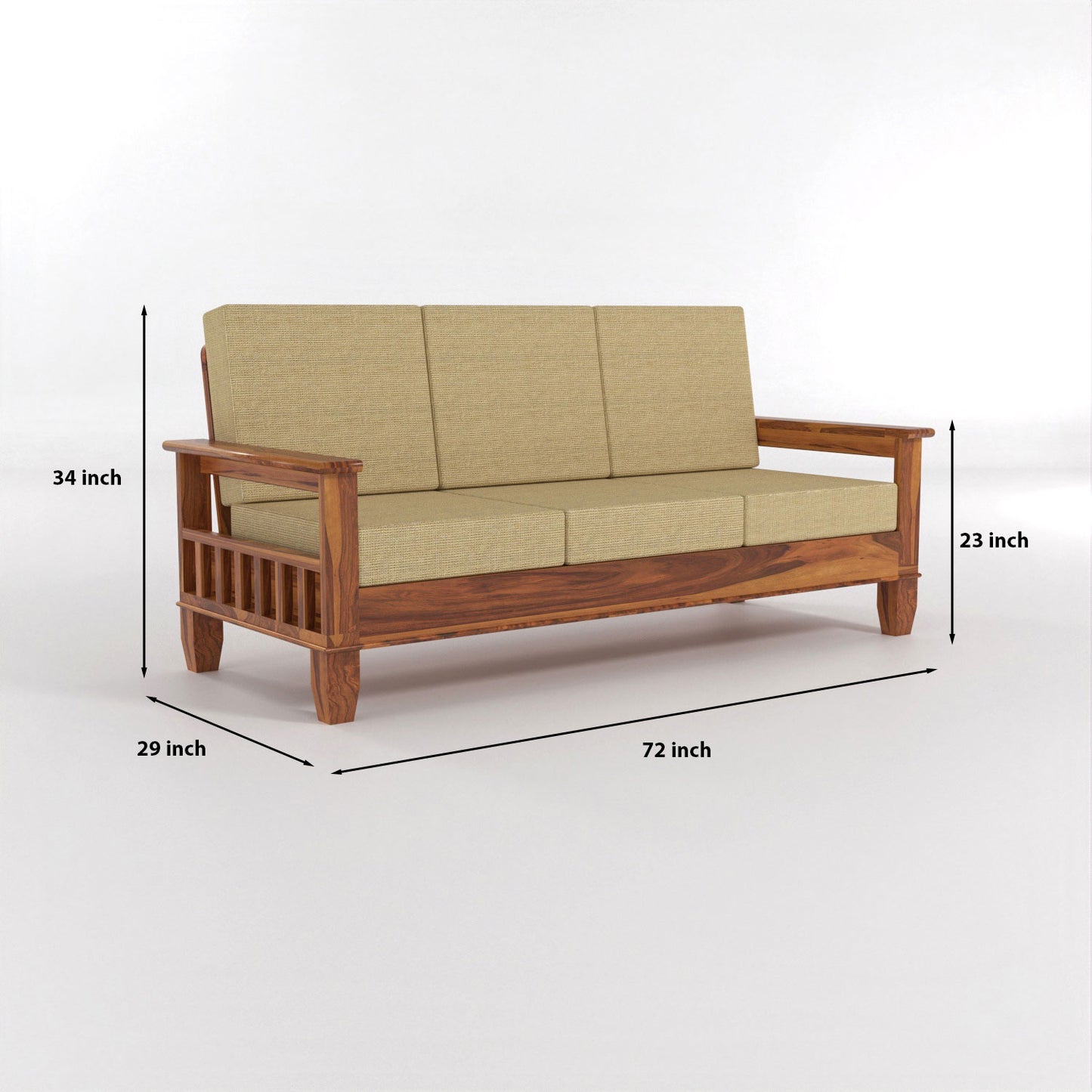 Trivralionel 3 Seater Solid Sheesham Wood Sofa Set (Honey Finish)
