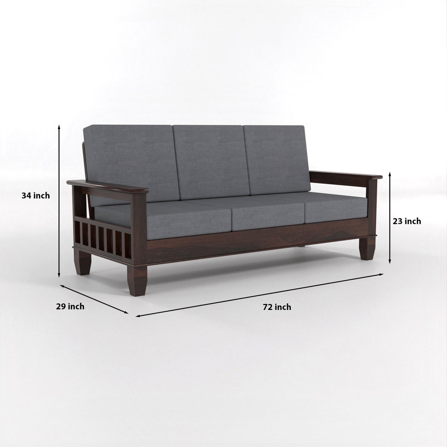 Trivralionel 3 Seater Solid Sheesham Wood Sofa Set (Walnut Finish)