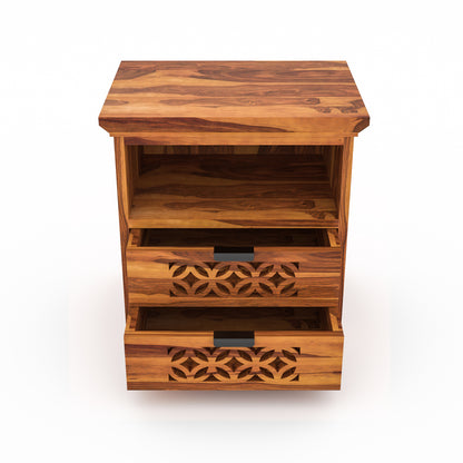Movralionel Solid Sheesham Wood Bedside Table (Natural Finish)
