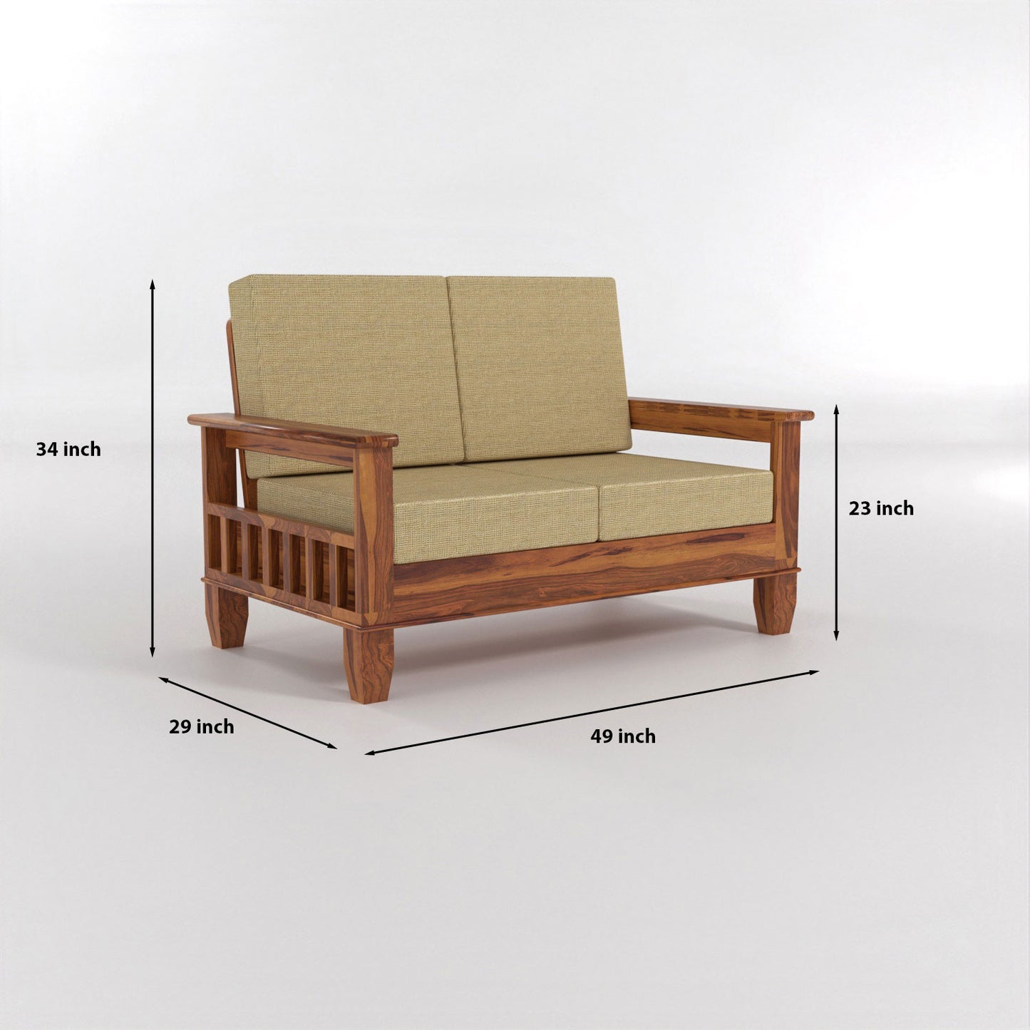 Trivralionel 2 Seater Solid Sheesham Wood Sofa Set (Honey Finish)