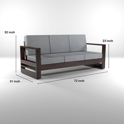 Nivora Sheesham Wooden 3 Seater Sofa Set (Walnut Finish)