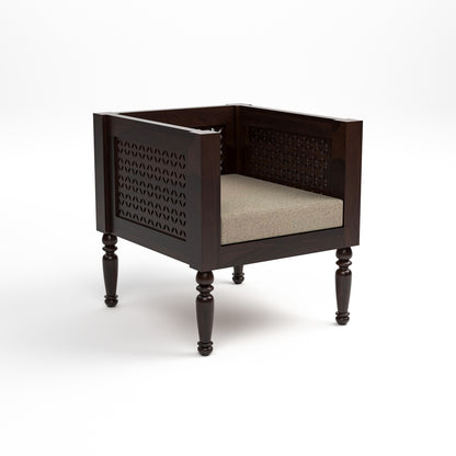 Cindor Solid Sheesham  Wooden 1 Seater Sofa Arm Chair ( Walnut Finish )