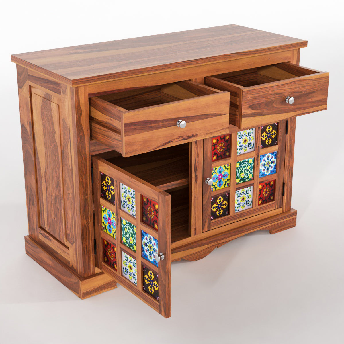 Pivra Solid Sheesham Wood Sideboard and Cabinets (Honey Finish)