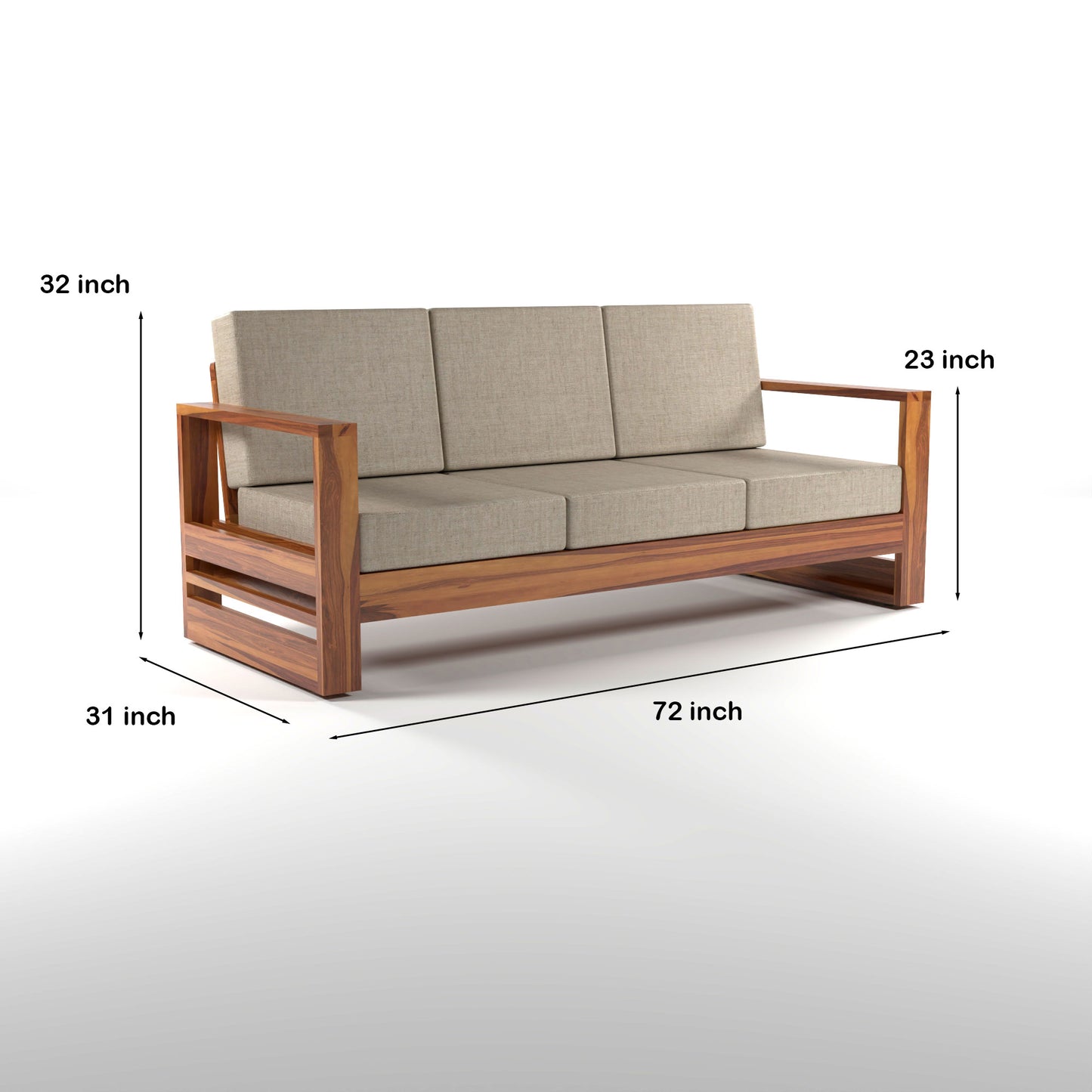 Nivora Sheesham Wooden 3 Seater Sofa Set (Honey Finish)