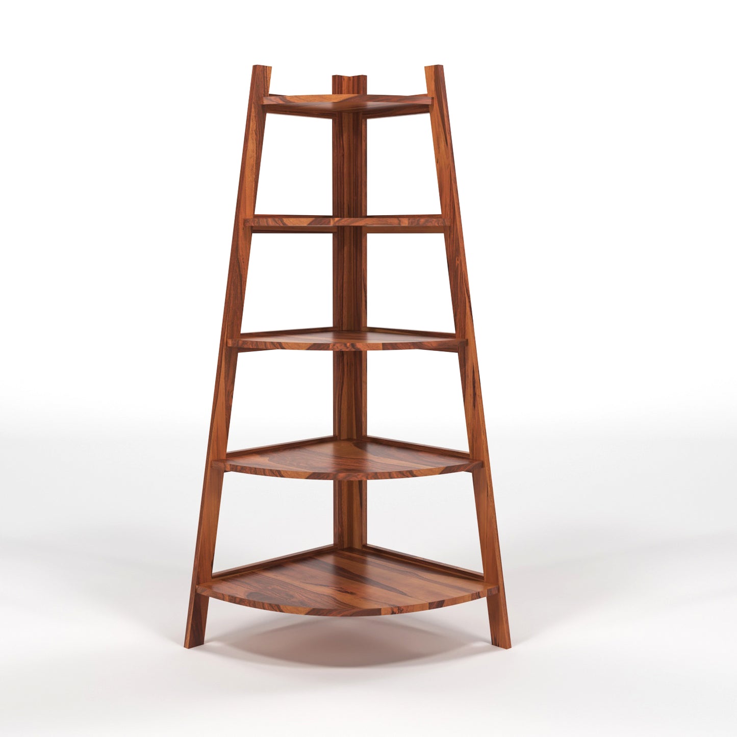 Zentor Solid Sheesham Wood 5 Tier Corner Ladder Shelf Floor Standing (Honey Finish))
