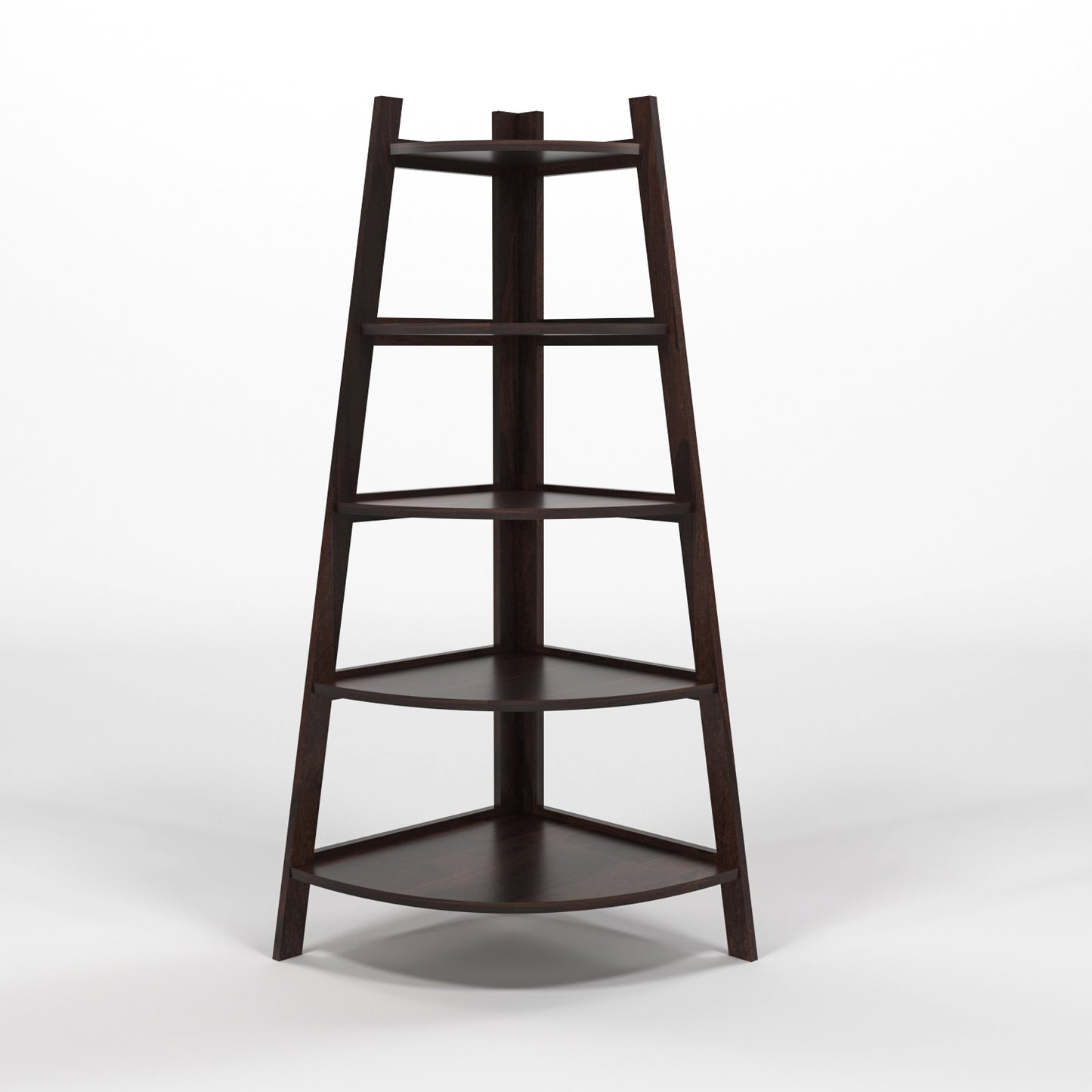 Zentor Solid Sheesham Wood 5 Tier Corner Ladder Shelf Floor Standing (Walnut Finish))