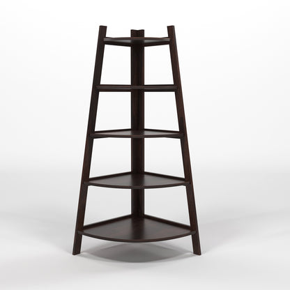 Zentor Solid Sheesham Wood 5 Tier Corner Ladder Shelf Floor Standing (Walnut Finish))