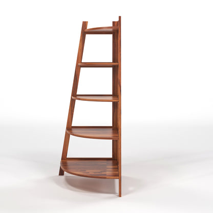 Zentor Solid Sheesham Wood 5 Tier Corner Ladder Shelf Floor Standing (Honey Finish))