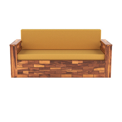 Zelric Solid Sheesham Wooden 3 Seater Sofa Cum Bed  (Honey Finish ) Cushion -color:(Beige)