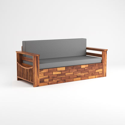 Bralor Solid Sheesham Wooden 3 Seater Sofa Cum Bed (Honey Finish)
