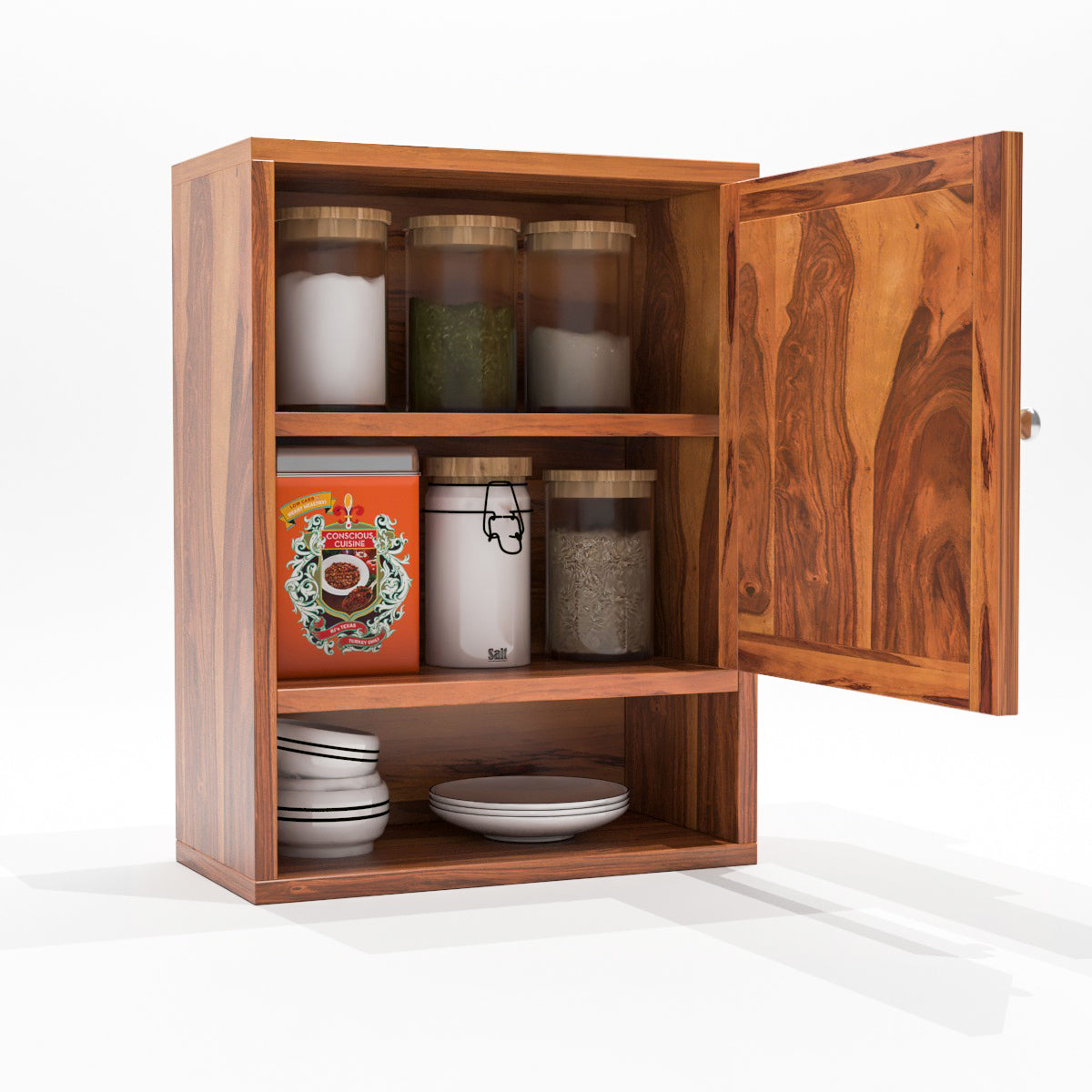 Qorven Solid  Sheesham Wood Kitchen Cabinet Wooden (Honey Finish)