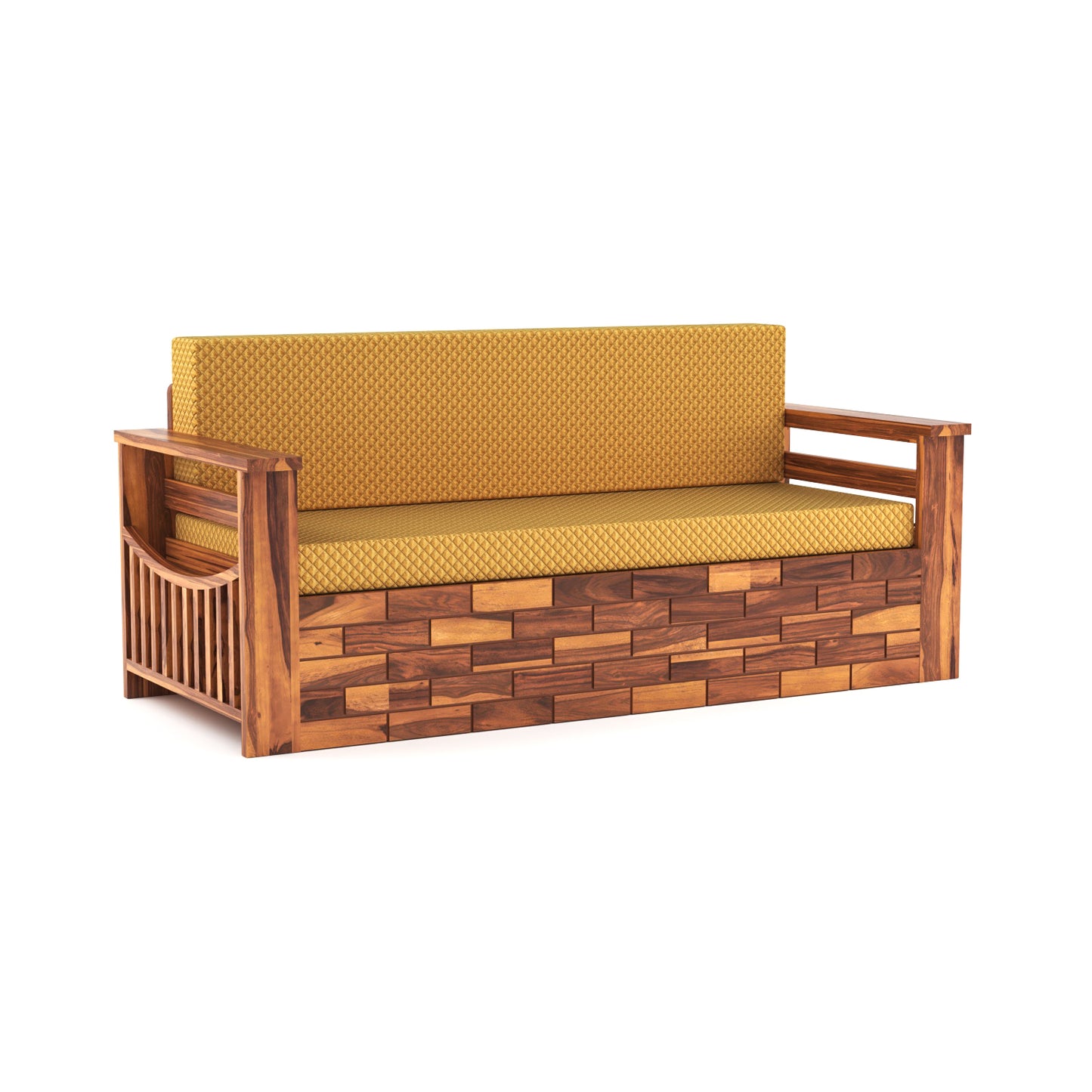 Zelric Solid Sheesham Wooden 3 Seater Sofa Cum Bed  (Honey Finish ) Cushion -color:(Beige)