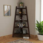 Zentor Solid Sheesham Wood 5 Tier Corner Ladder Shelf Floor Standing (Walnut Finish))
