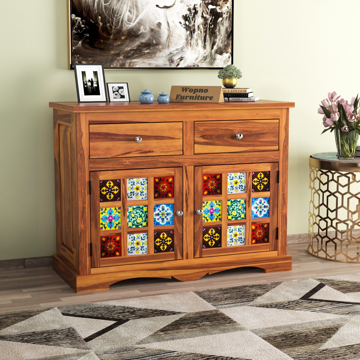 Pivra Solid Sheesham Wood Sideboard and Cabinets (Honey Finish)